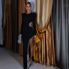 SALANA SLIT CUTOUT BLACK MAXI DRESS