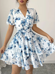 Printed Surplice Layered Mini Dress