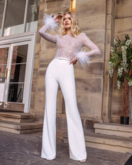 Feather Sequin Patchwork Jumpsuit