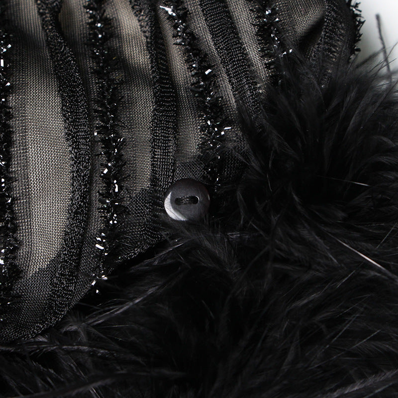 Irregular Skirt Ostrich Hair Patchwork Suit