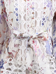 Lace Eyelet Mini Dress with Balloon Sleeves