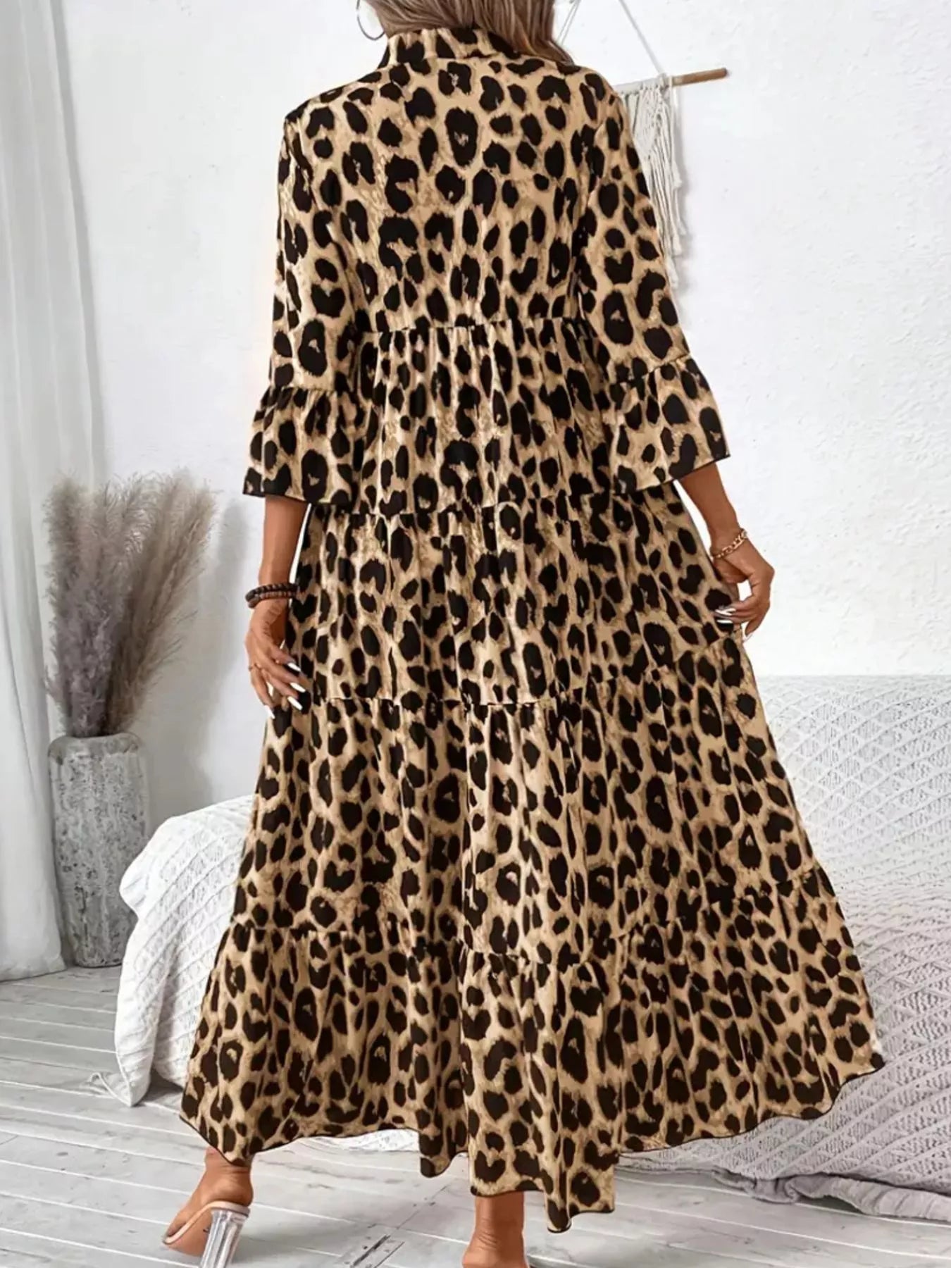 Leopard 3/4 Sleeve Midi Dress