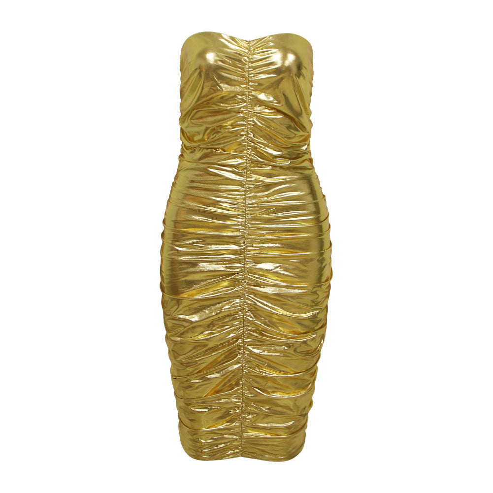 Alyia Strapless V-Neck Gold Dress