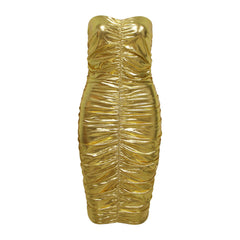 Alyia Strapless V-Neck Gold Dress