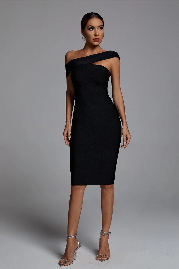 Alyia One Shoulder Black Bandage Dress
