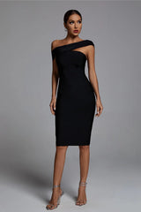 Alyia One Shoulder Black Bandage Dress