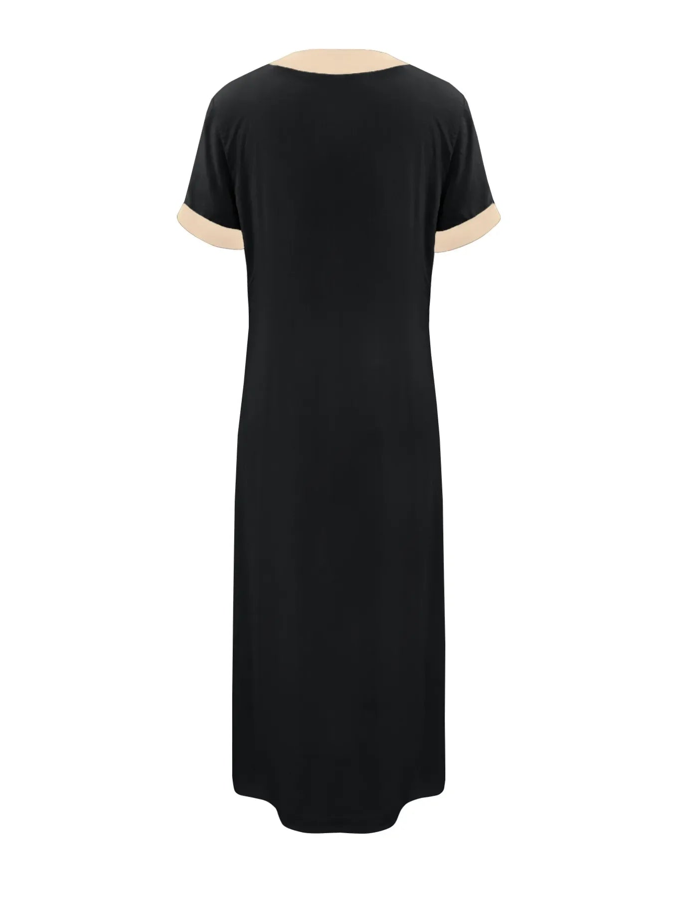 Button-Front Contrast Trim Midi Dress