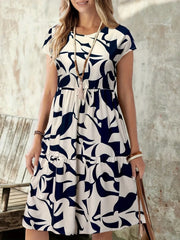 Abstract Print Tiered Short Sleeve Dress
