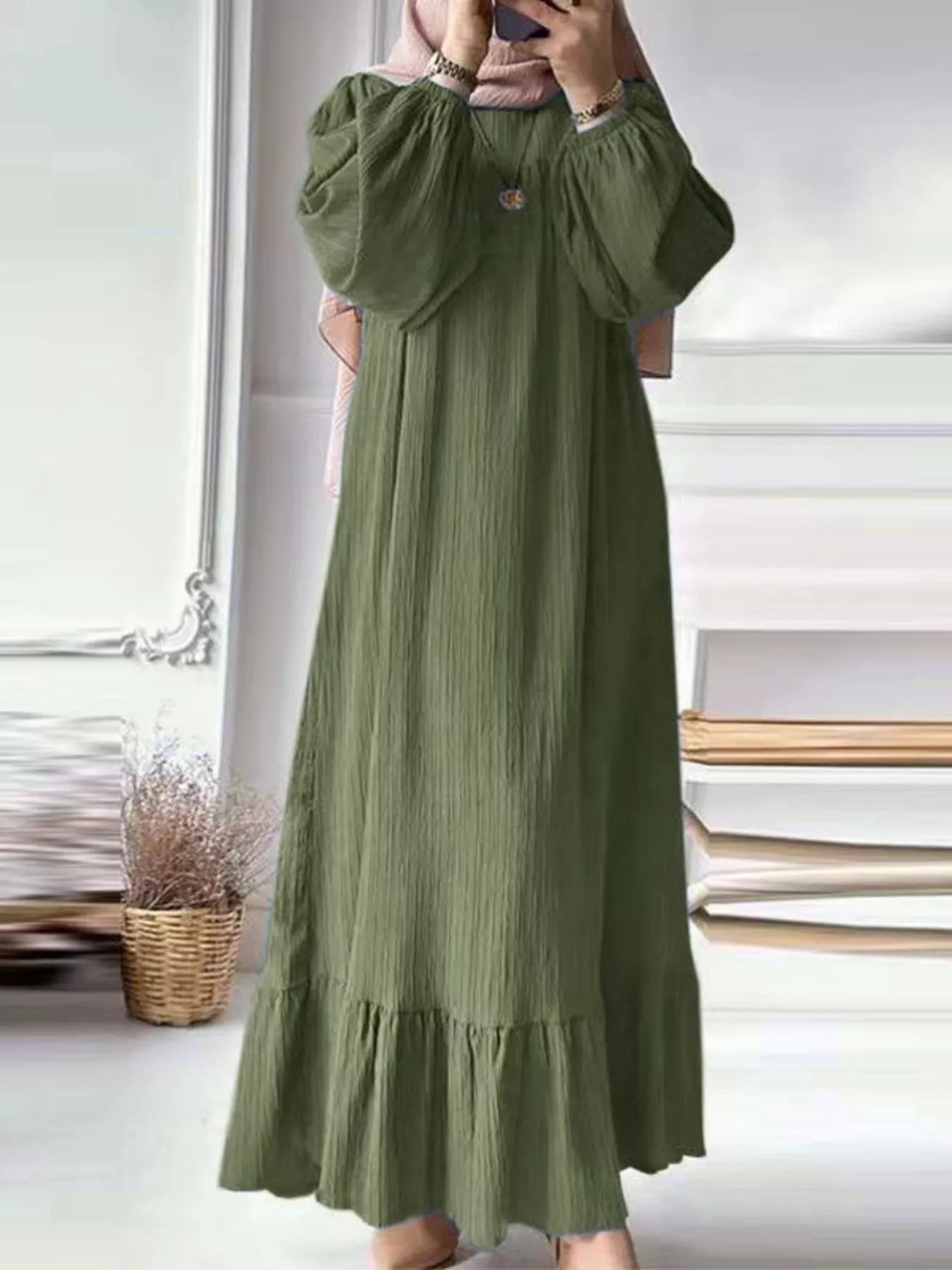 Full Size Textured Balloon Sleeve Maxi Dress Plus Size