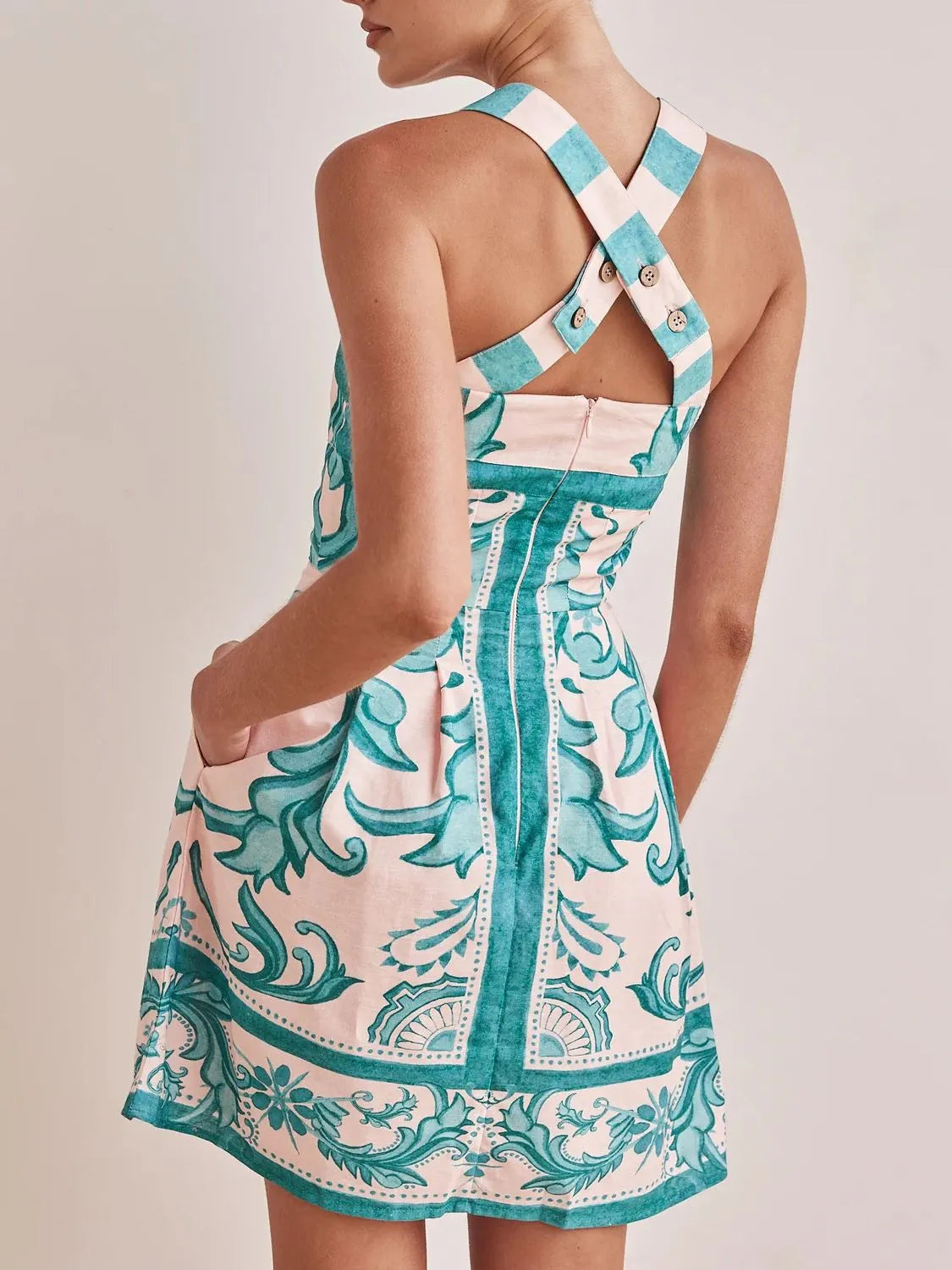 Printed Square Neck Mini Dress