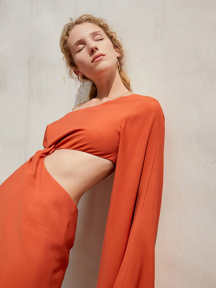 Asymmetric Knotted Slant Shoulder Dress