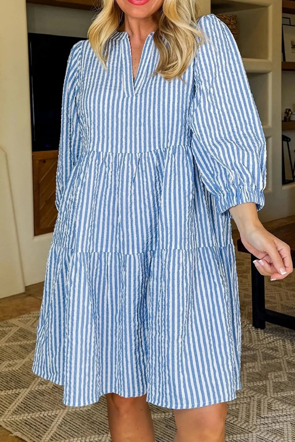 Stripe Tiered Shift Dress with Pockets