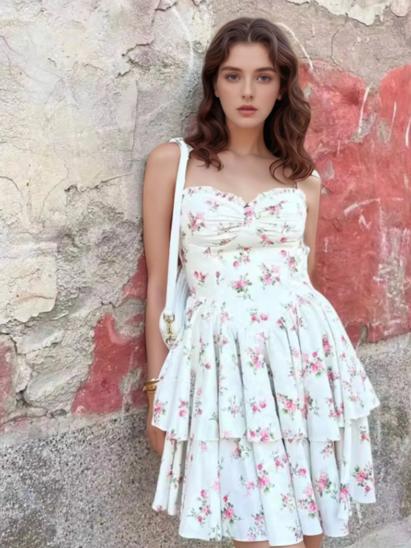 Floral Layered Cami Dress with Ruffle Details