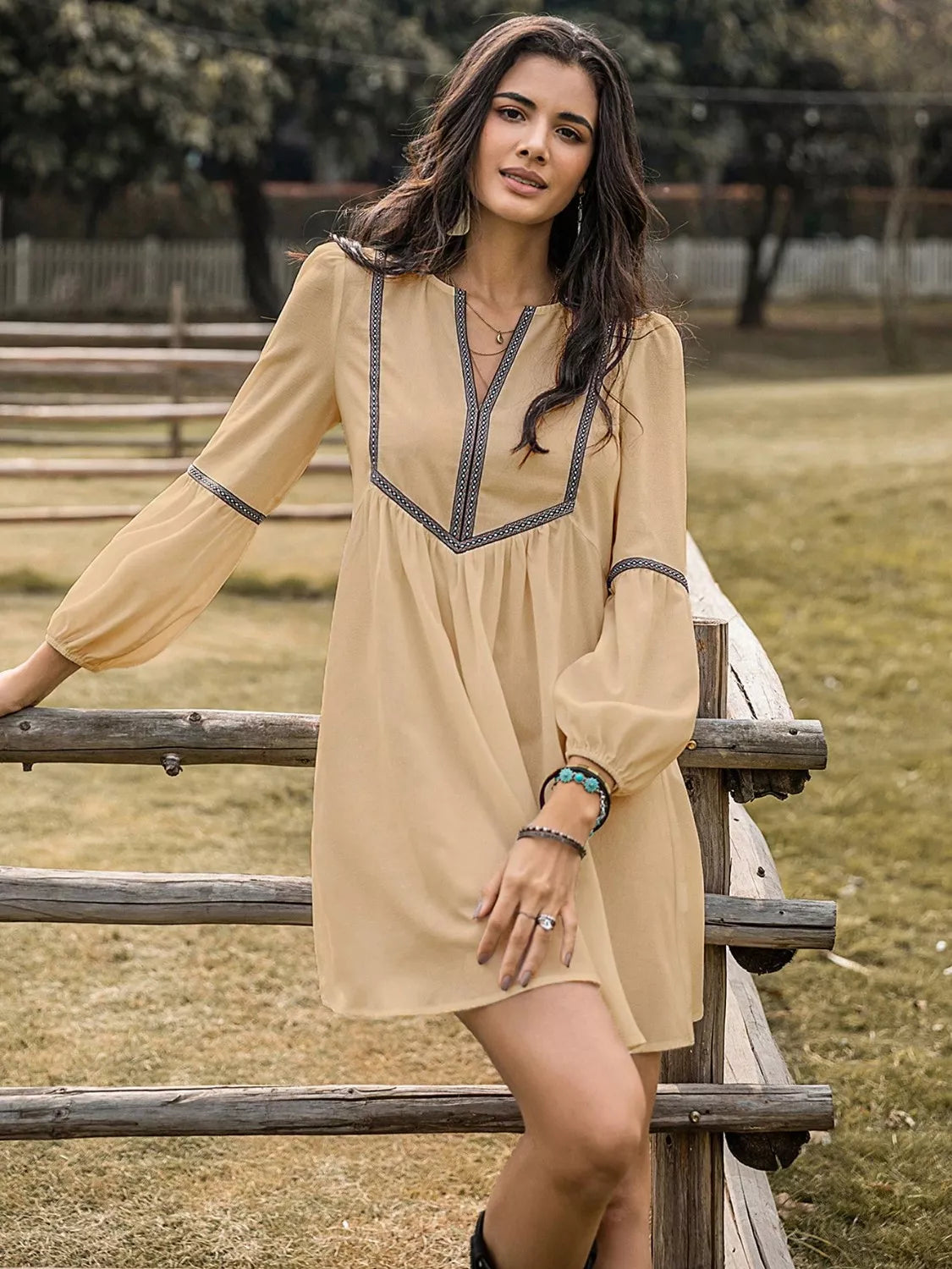 Long Sleeve Mini Dress with Contrast Trim