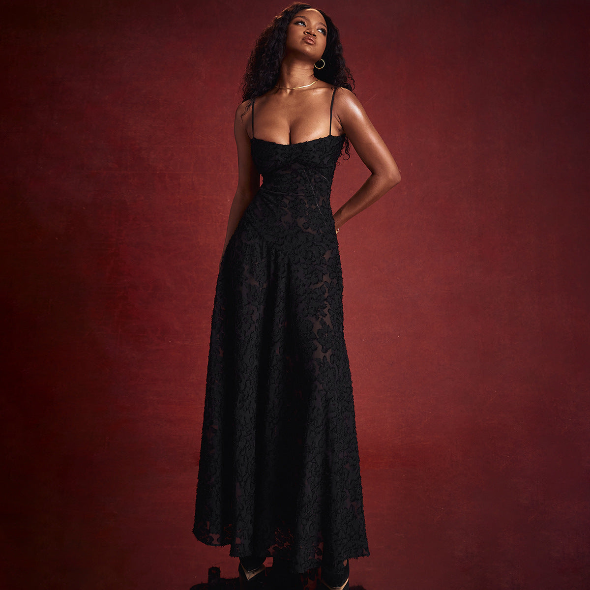 BERIA PRINCES BLACK MESH MAXI DRESS