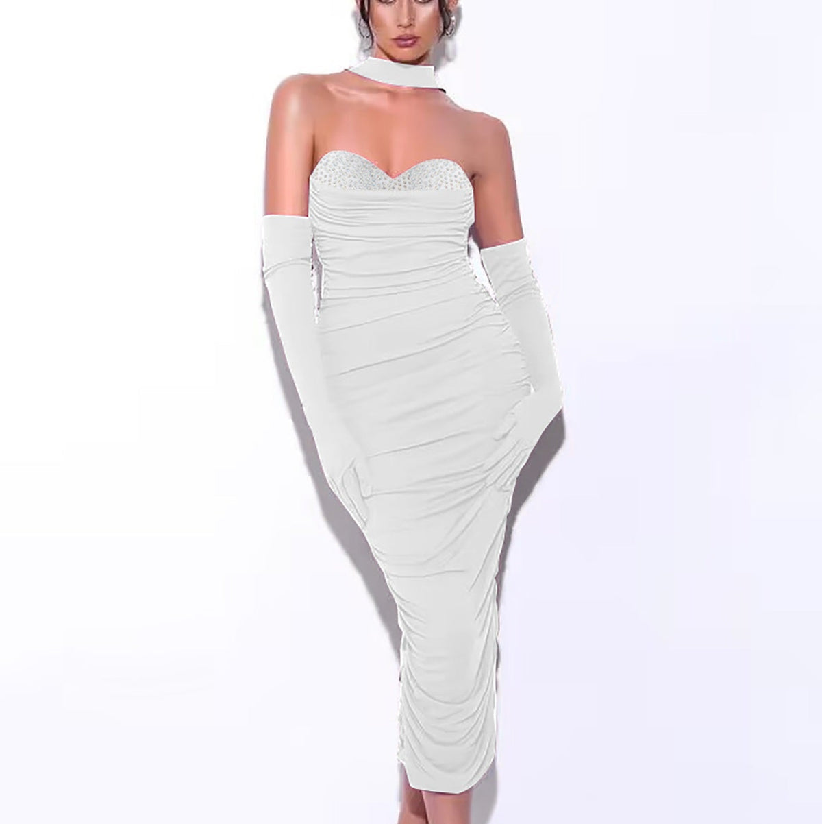 Chic Strapless Ruched Mesh Dress