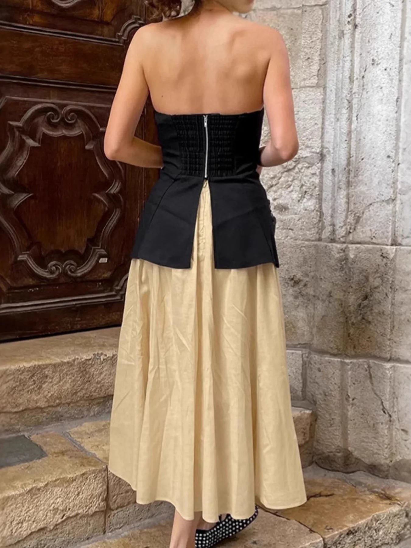Back Zipper Tube Top and Midi Skirt Set