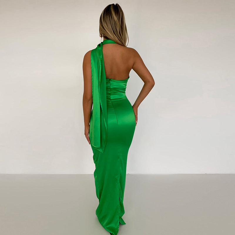 Fera Backless Satin Tail Back Dress