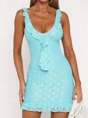 Ruffle Trim Lace Mini Dress