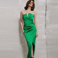 ALYIA SATIN SLIT ELEGANT DRESS