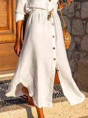 Button-Front Belted Shirt Dress