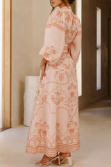 Printed Balloon Sleeve Maxi Shirt Dress