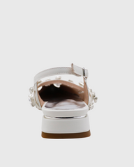 Nerina Rhinestone Strap Leather Flats In White