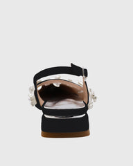 Nerina Rhinestone Strap Satin Flats In Black