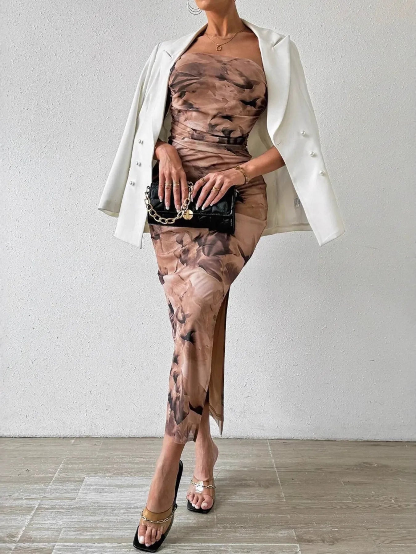 Printed Side Slit Tube Dress