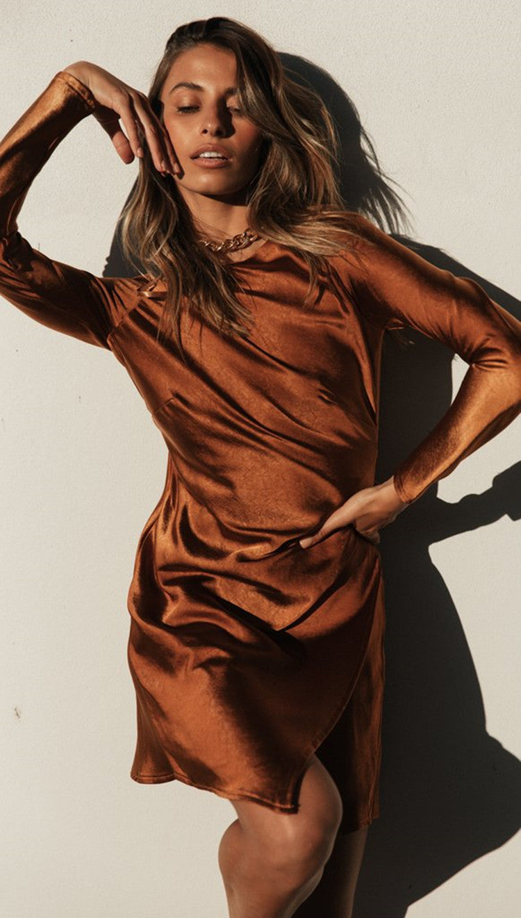 Stylish Long Sleeve Dress With Tie Back Irregular Hem