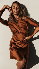 Stylish Long Sleeve Dress With Tie Back Irregular Hem