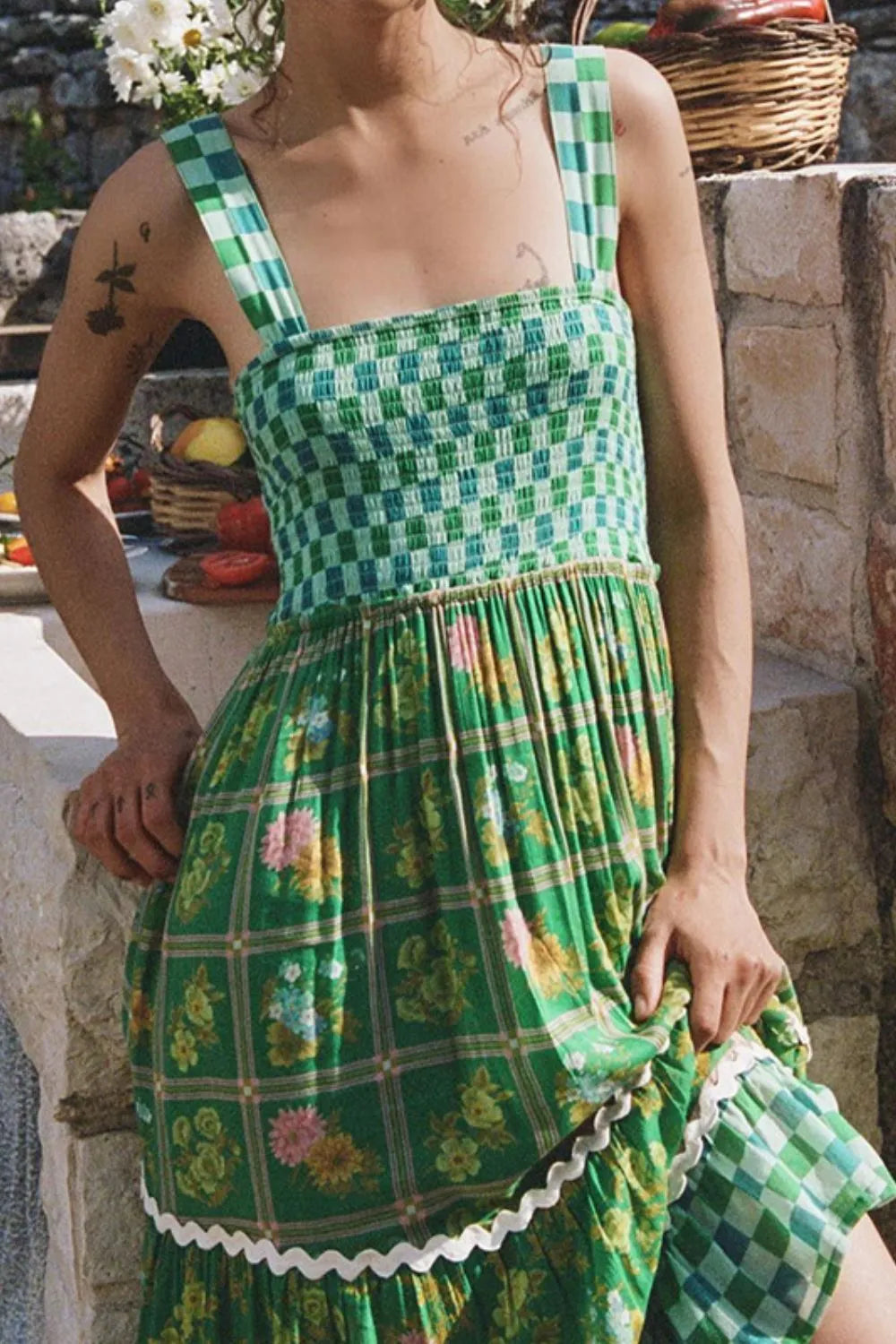 Printed Square Neck Tiered Dress