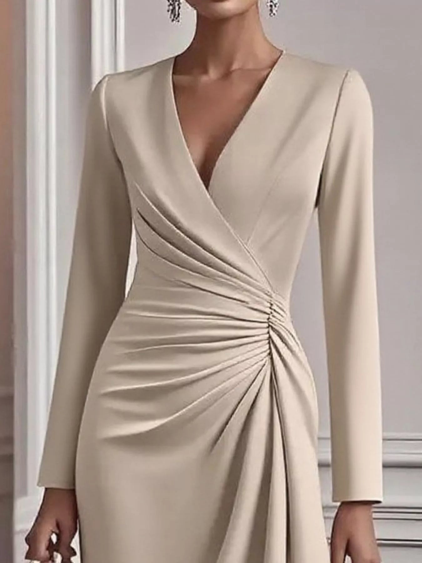 Ruched Surplice Long Sleeve Dress