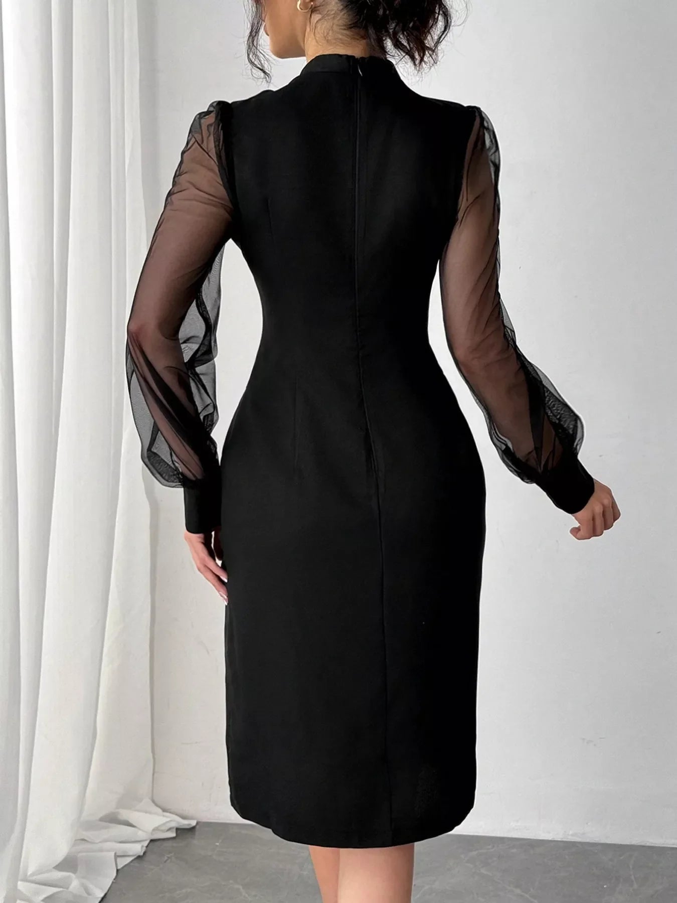 Slit Front Sheer Sleeve Dress