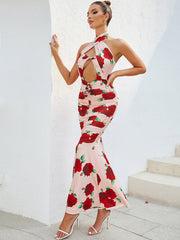Chic Halter Backless Ruffled Dress