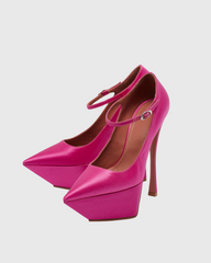 Agata Satin Strap Platform Heels In Hot Pink