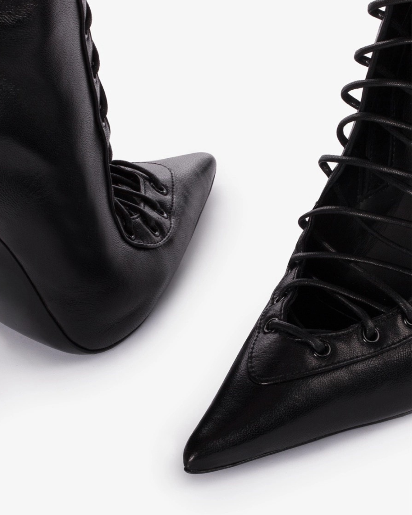 Agnola Lace Up Leather Knee High Boots In Black