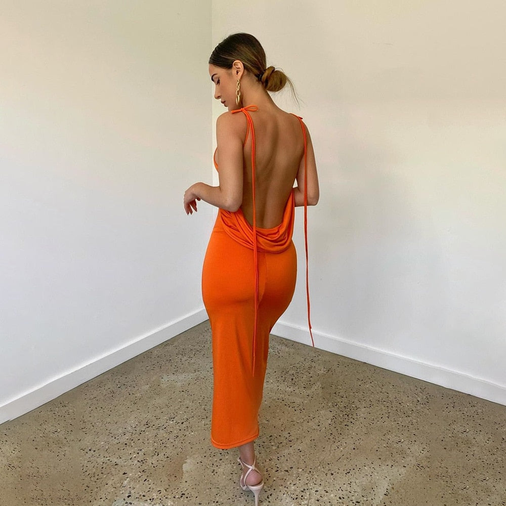 Cassey Sexy Hollow Halter Sling Dress