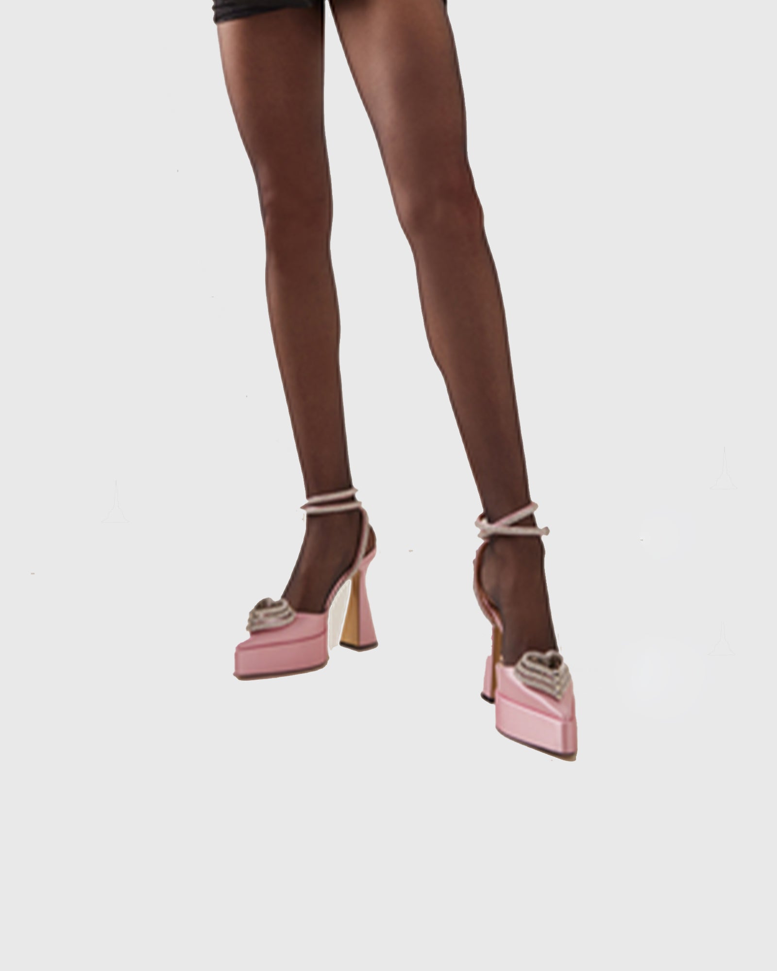 Ambra Crystal Heart Strap Platform Flared Heels