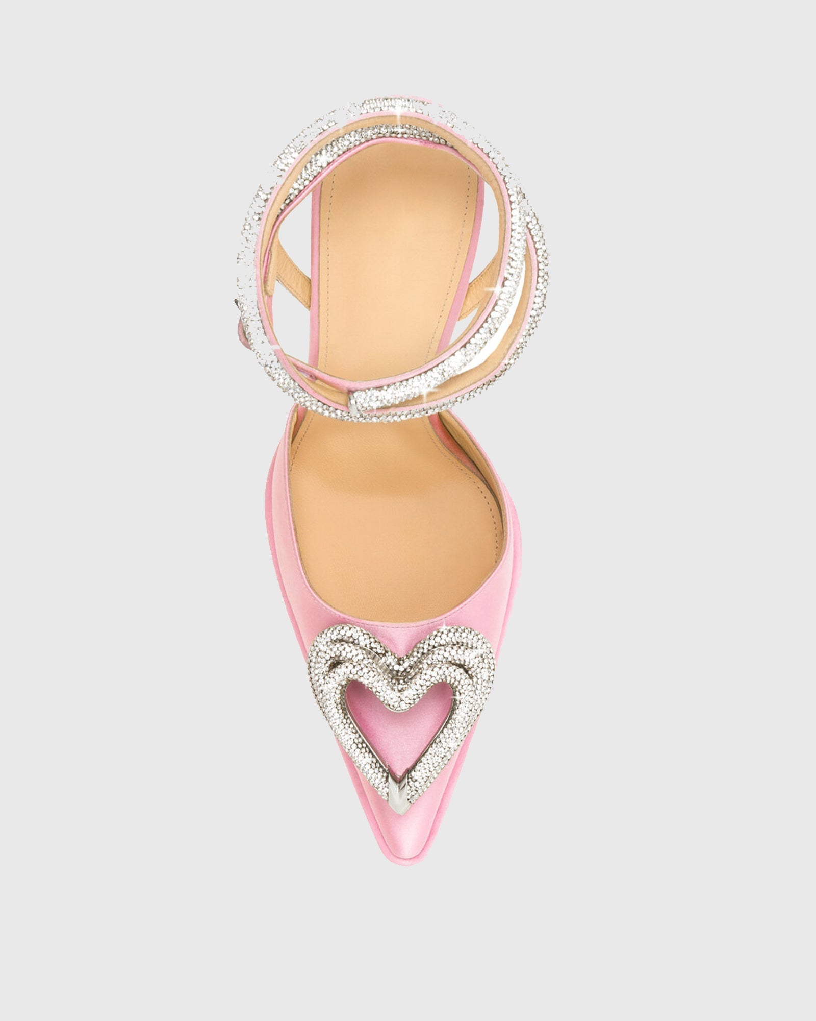 Ambra Crystal Heart Strap Platform Flared Heels
