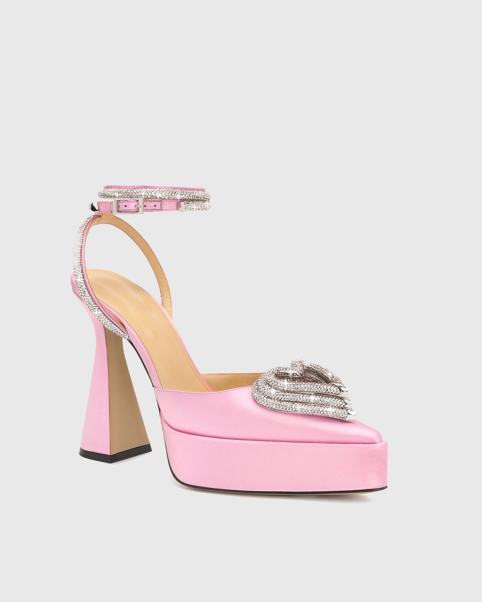 Ambra Crystal Heart Strap Platform Flared Heels