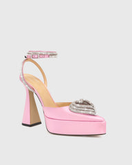 Ambra Crystal Heart Strap Platform Flared Heels