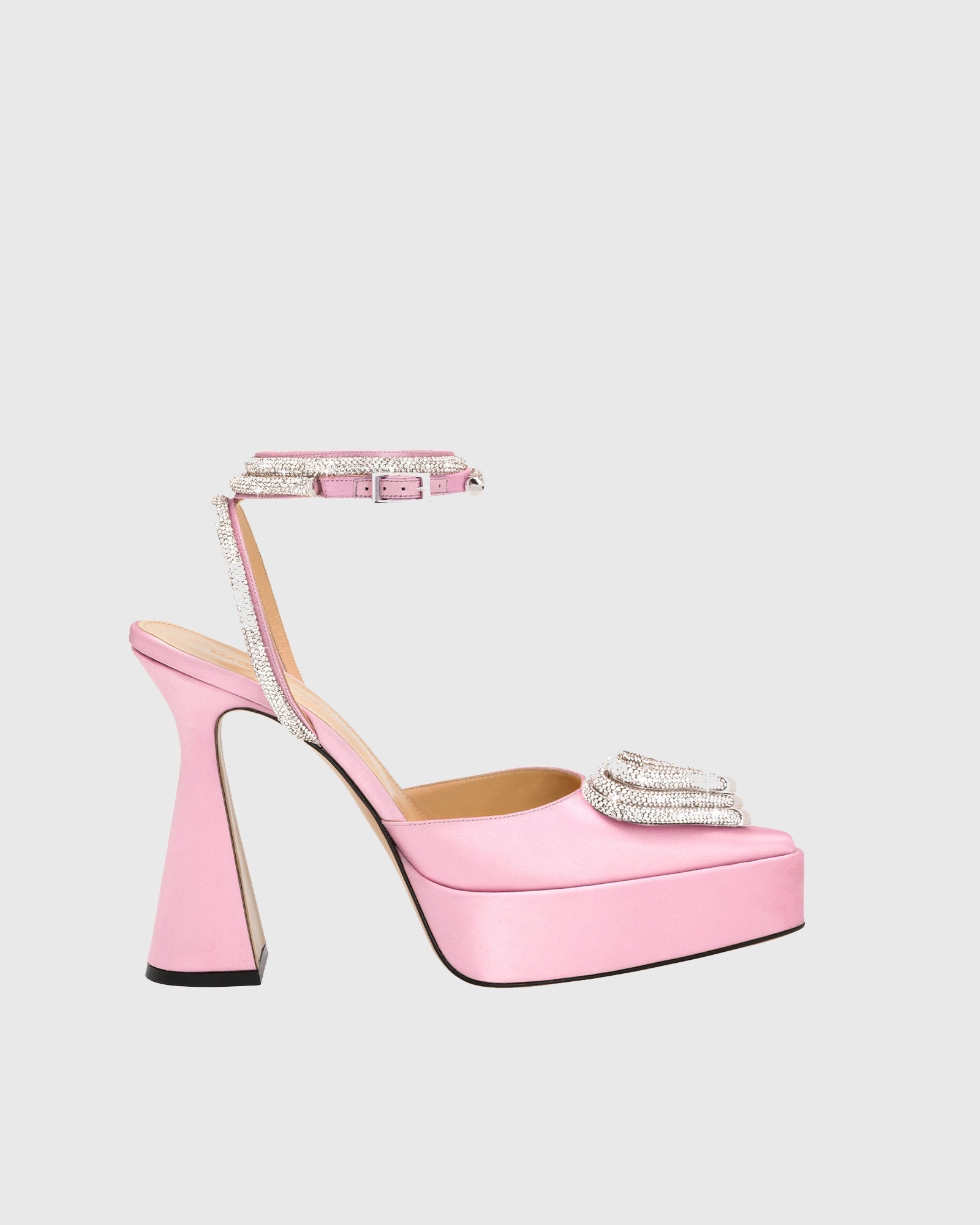 Ambra Crystal Heart Strap Platform Flared Heels