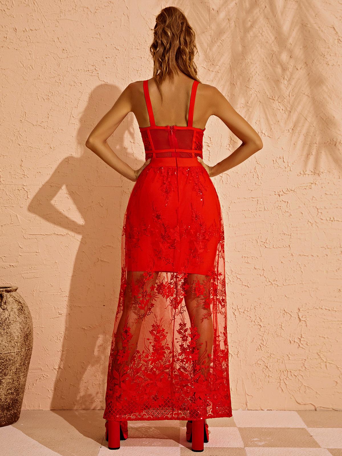 Alyia Maxi Corset Mesh Dress