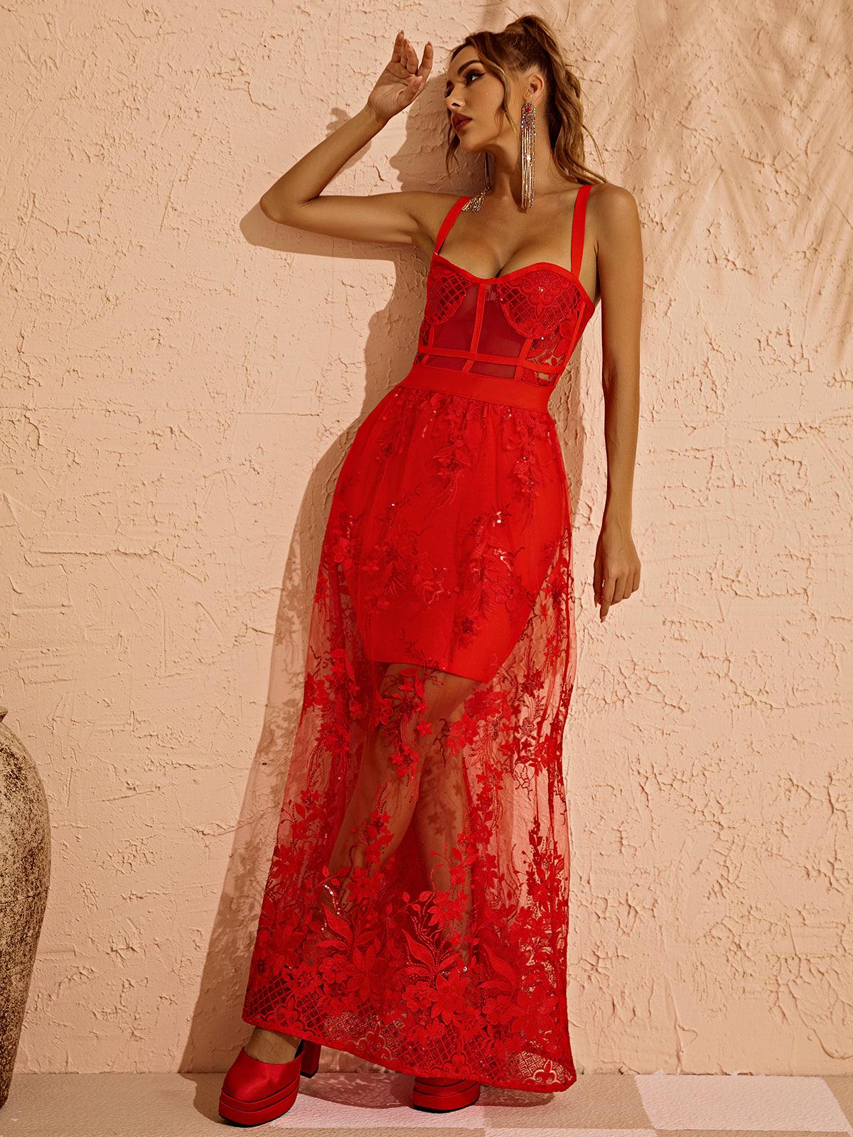 Alyia Maxi Corset Mesh Dress