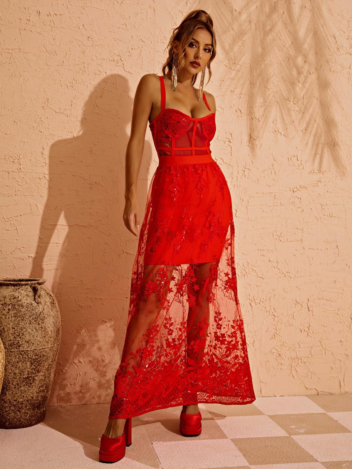 Alyia Maxi Corset Mesh Dress
