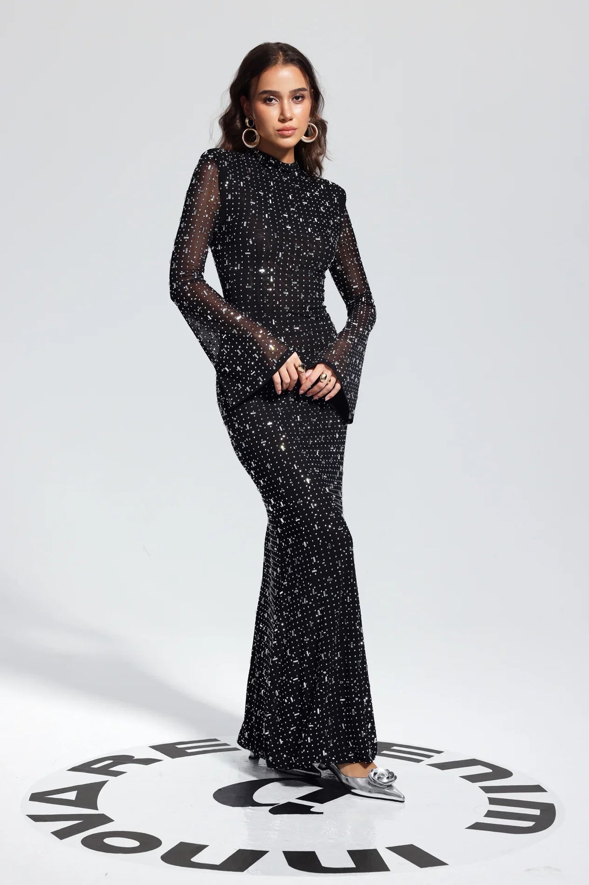 Versia Sequin Maxi Black Dress