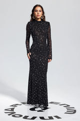 Versia Sequin Maxi Black Dress