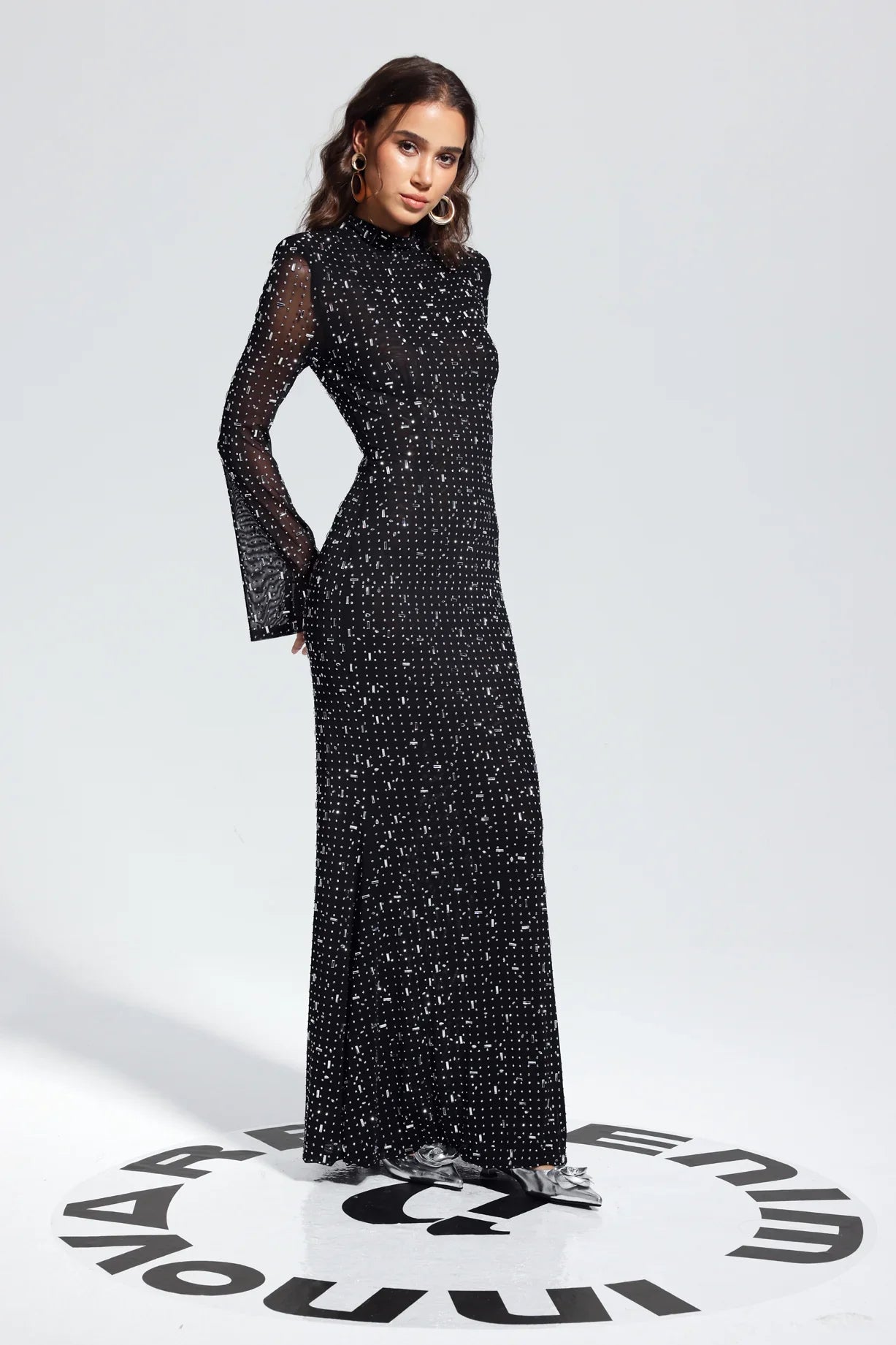 Versia Sequin Maxi Black Dress