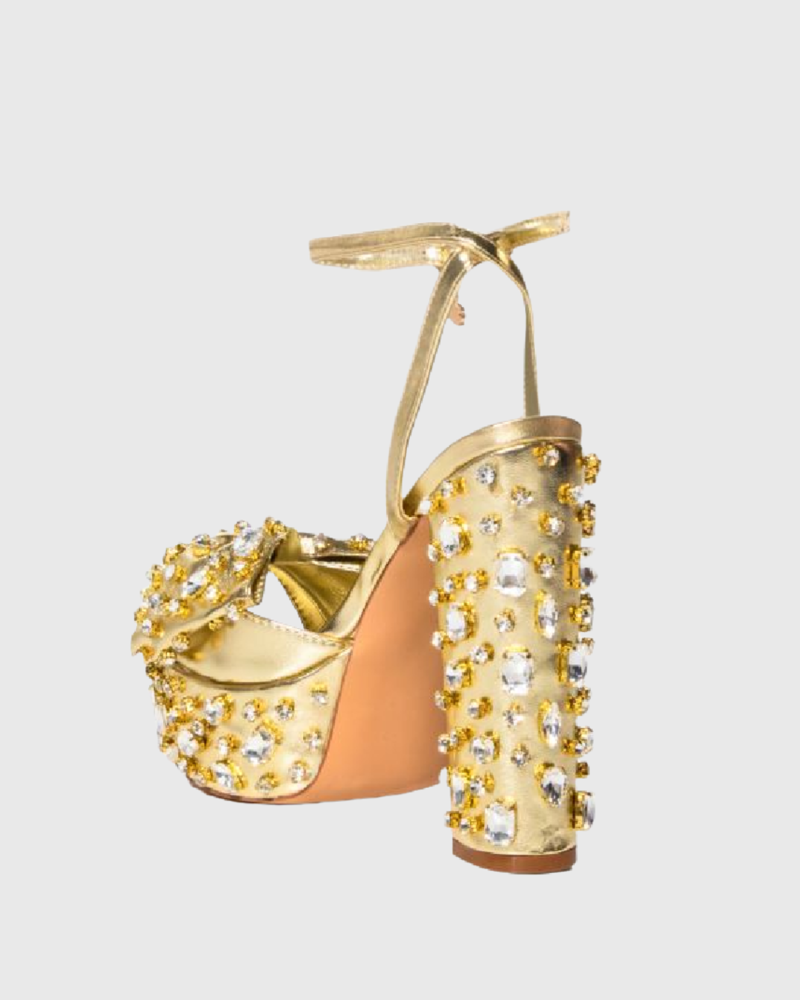 Armida Bow Rhinestone Platform Sandals In Gold